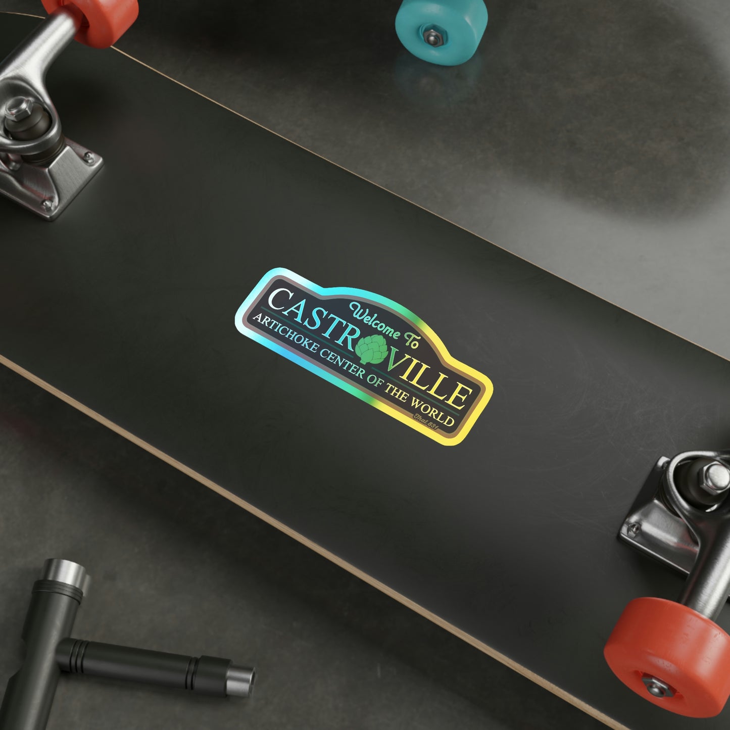 CASTROVILLE SIGN HOLOGRAPHIC STICKER THAT831 SKATEBOARD