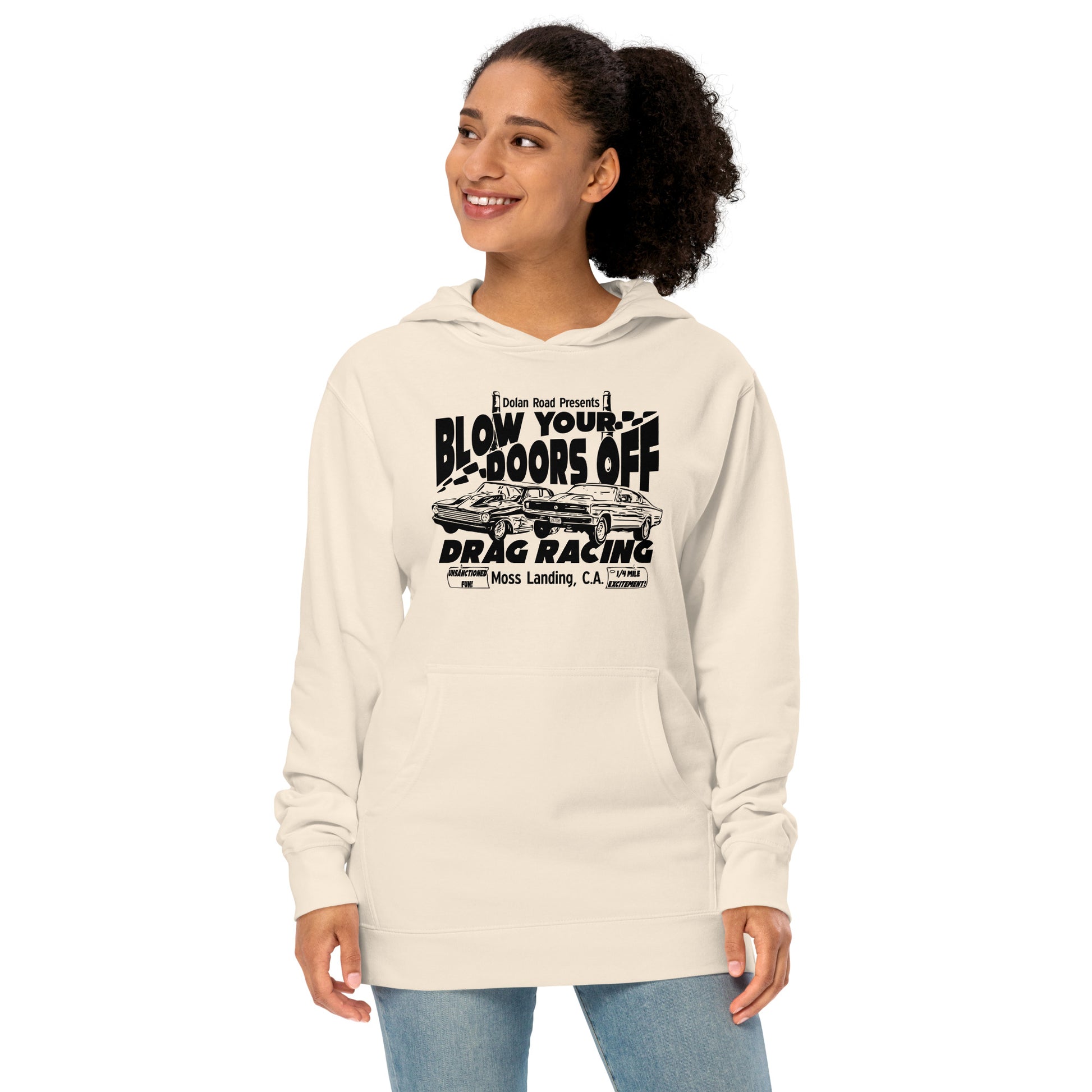 DOLAN ROAD MOSS LANDING DRAG RACING HOODIE WOMENS FRONT